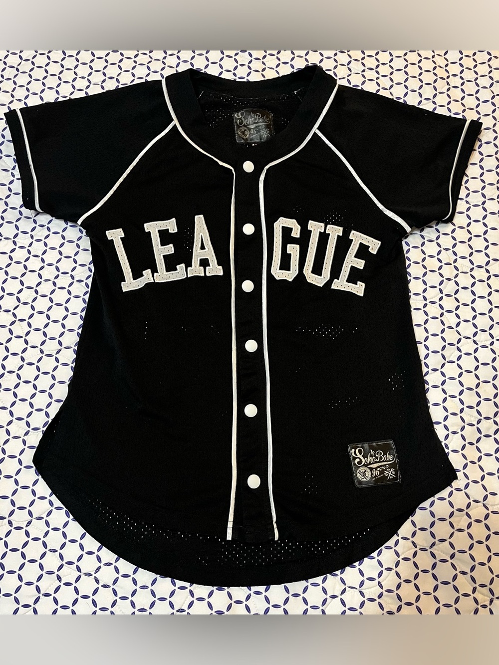 Soho Babe Womens M Black Mesh Baseball Jersey League 01 Y2K Streetwear Top